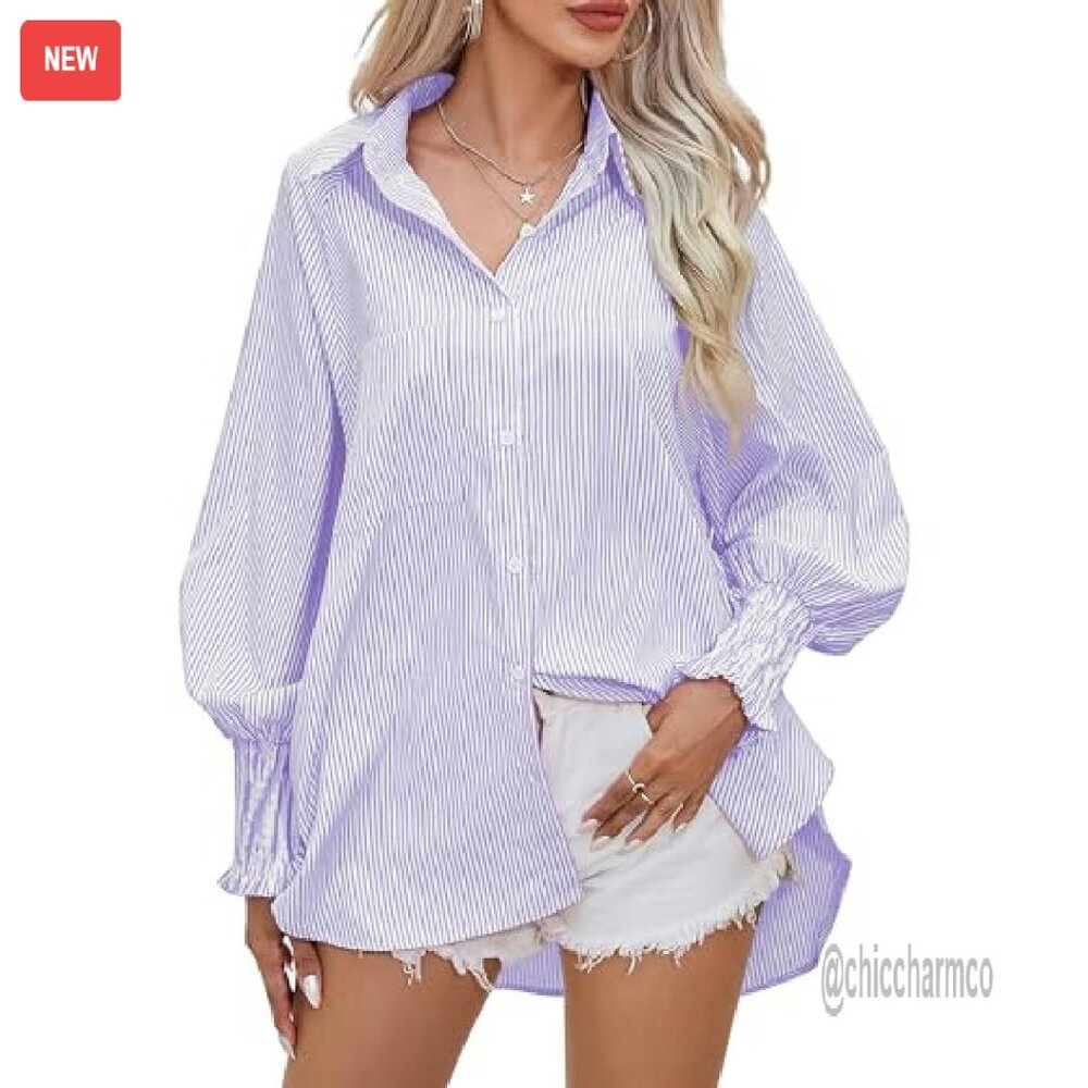 Wrinkle-Resistant Oversized Button-Down Shirt Wit… - image 3